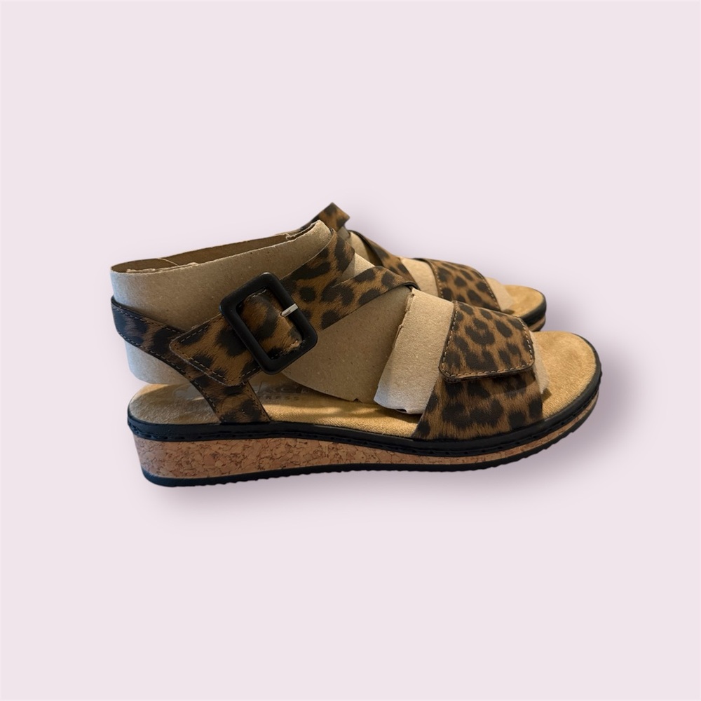 Rieker Leopard Print Sandals with Tan Accents